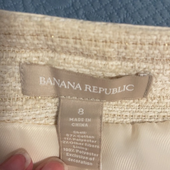 Banana Republic White Tweed Collarless Leather Trim Blazer Size 8 GUC - Picture 4 of 6